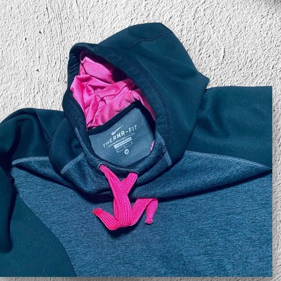 NIKE Sweatshirt Hoodie Hooded Pullover. Dark Gray Black with Pink Swoosh Logo - Picture 7 of 9